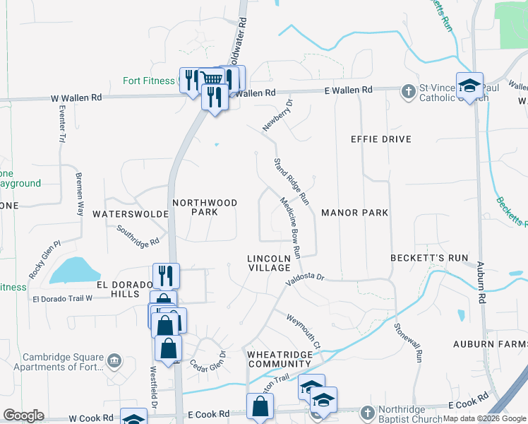 map of restaurants, bars, coffee shops, grocery stores, and more near 8428 Hawk Spring Hill in Fort Wayne