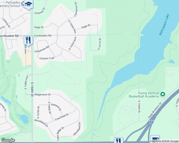 map of restaurants, bars, coffee shops, grocery stores, and more near 10349 South 162nd Street in Omaha