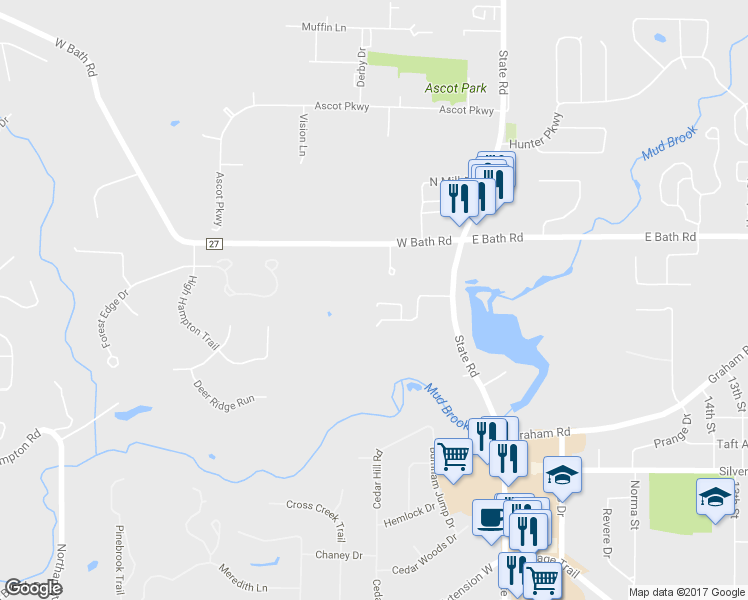 map of restaurants, bars, coffee shops, grocery stores, and more near 182 Michael Lane in Cuyahoga Falls