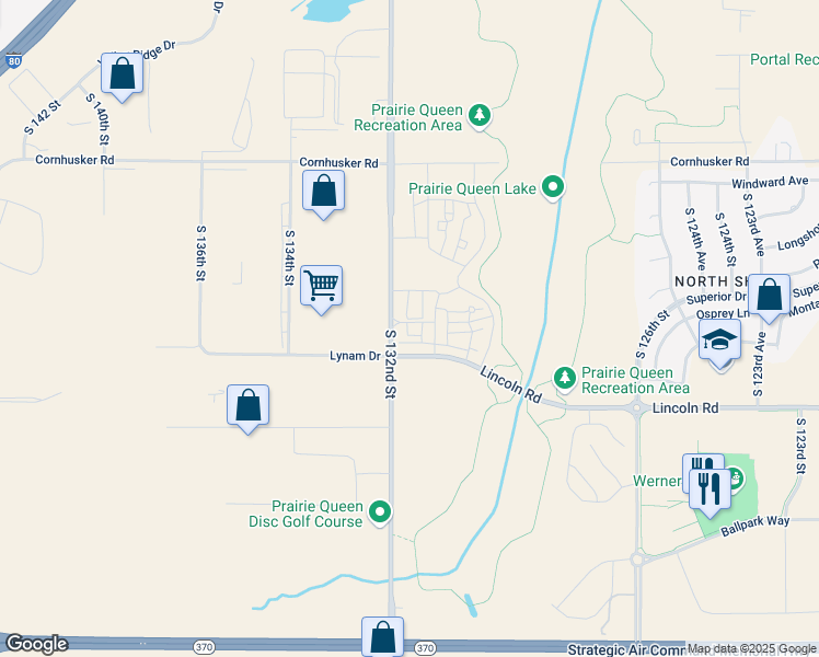 map of restaurants, bars, coffee shops, grocery stores, and more near 13144 Osprey Lane in Omaha