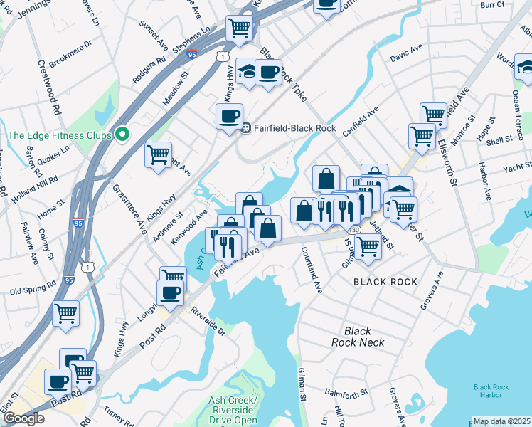 map of restaurants, bars, coffee shops, grocery stores, and more near 469 Davidson Street in Bridgeport