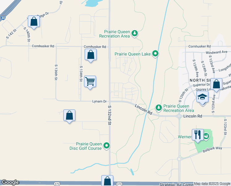 map of restaurants, bars, coffee shops, grocery stores, and more near 13144 Osprey Lane in Omaha