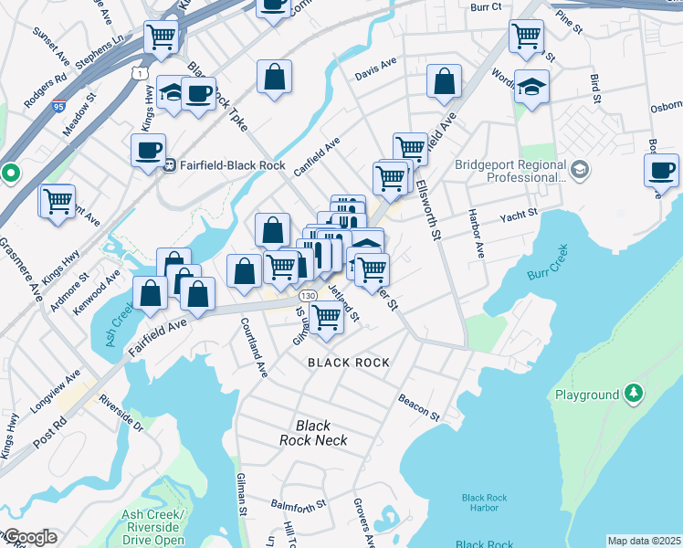 map of restaurants, bars, coffee shops, grocery stores, and more near in Bridgeport