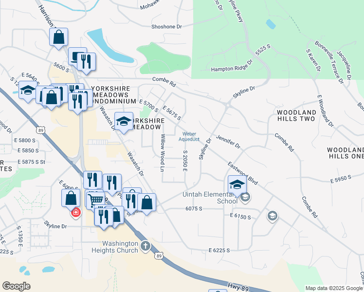 map of restaurants, bars, coffee shops, grocery stores, and more near 5833 Cedar Lane in Ogden