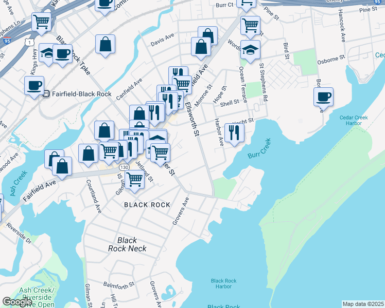 map of restaurants, bars, coffee shops, grocery stores, and more near 115 Brittin Avenue in Bridgeport
