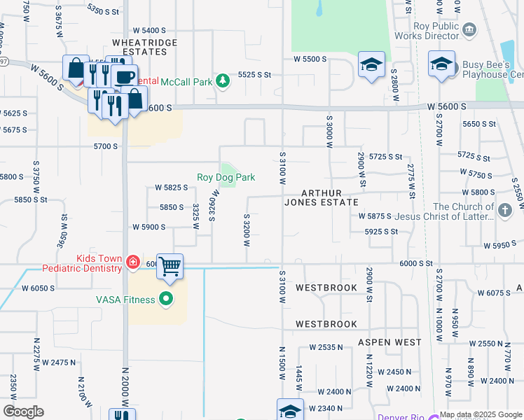 map of restaurants, bars, coffee shops, grocery stores, and more near 3168 West 5875 South in Roy