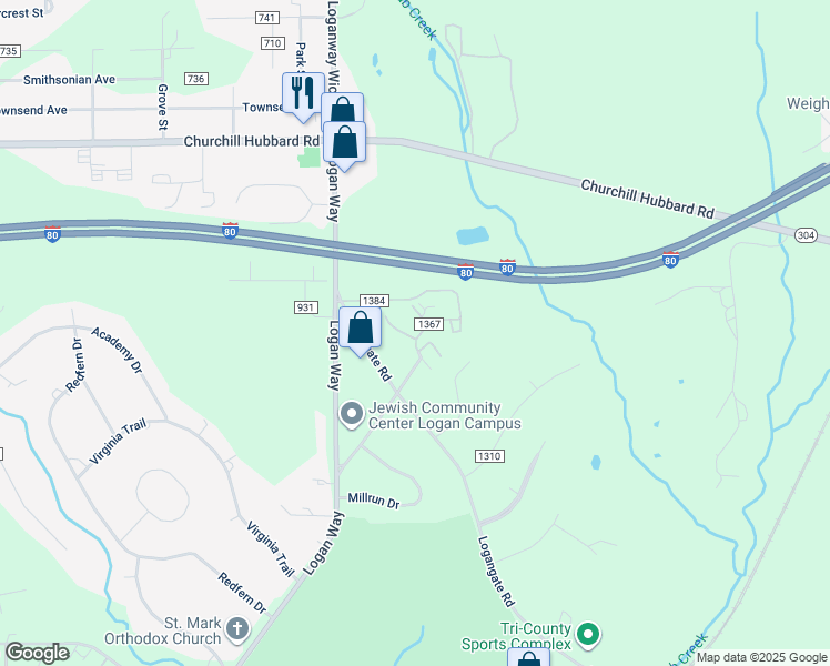 map of restaurants, bars, coffee shops, grocery stores, and more near 4116 Monticello Boulevard in Youngstown
