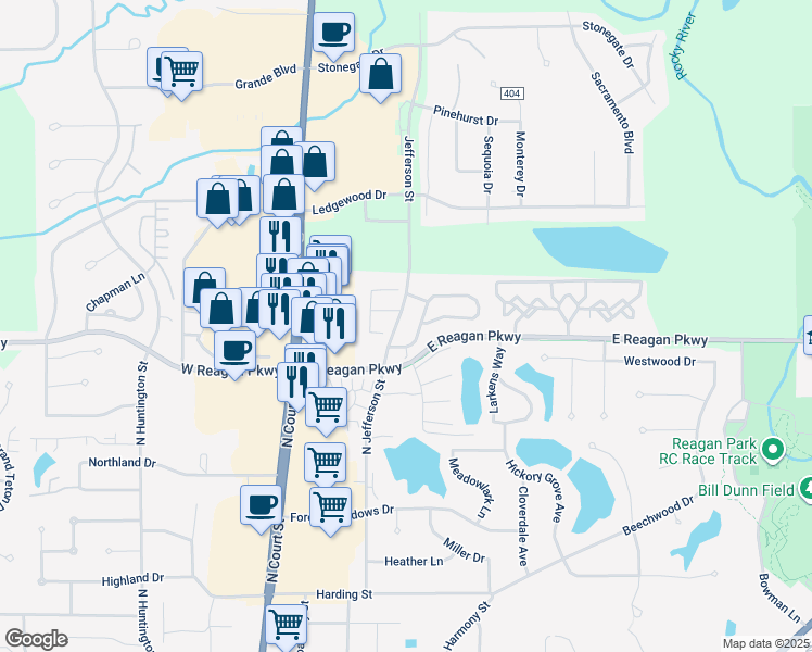 map of restaurants, bars, coffee shops, grocery stores, and more near 1146 North Jefferson Street in Medina