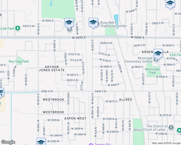 map of restaurants, bars, coffee shops, grocery stores, and more near 5879 South 2700 West in Roy