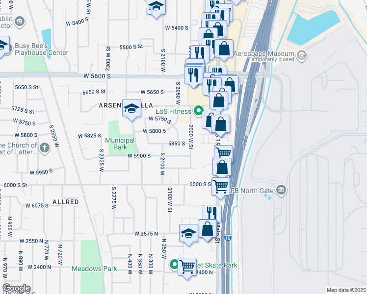 map of restaurants, bars, coffee shops, grocery stores, and more near 2021 West 5850 South in Roy