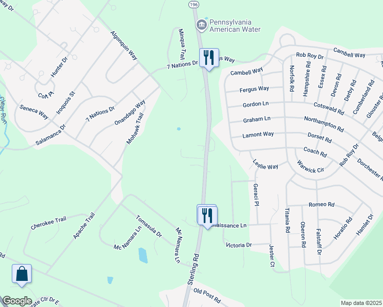 map of restaurants, bars, coffee shops, grocery stores, and more near 112 Ewe Lane in Tobyhanna