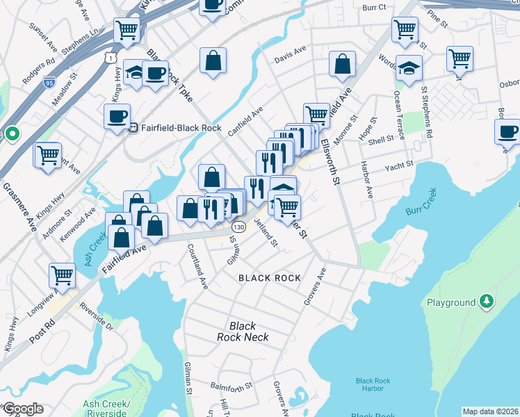 map of restaurants, bars, coffee shops, grocery stores, and more near in Bridgeport