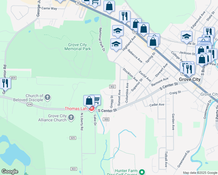 map of restaurants, bars, coffee shops, grocery stores, and more near 37 Gregg Street in Grove City