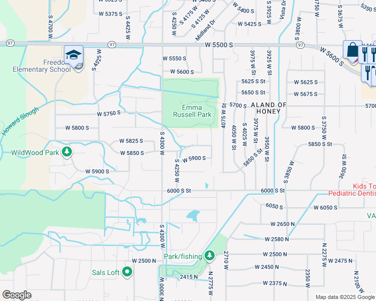map of restaurants, bars, coffee shops, grocery stores, and more near 4205 West 5850 South in Roy