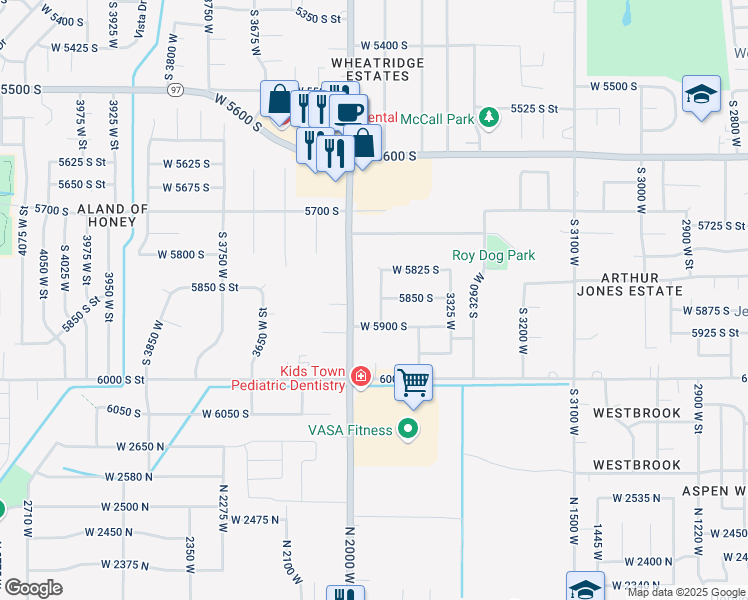 map of restaurants, bars, coffee shops, grocery stores, and more near 5857 South 3450 West in Roy