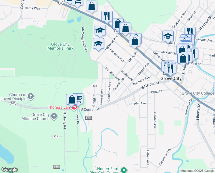 map of restaurants, bars, coffee shops, grocery stores, and more near 911 Columbia Avenue in Grove City