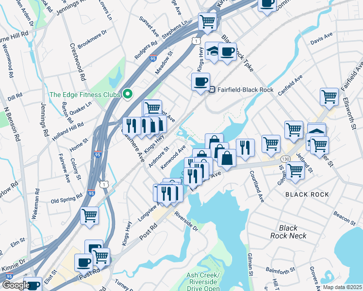 map of restaurants, bars, coffee shops, grocery stores, and more near 145 Kenwood Avenue in Fairfield