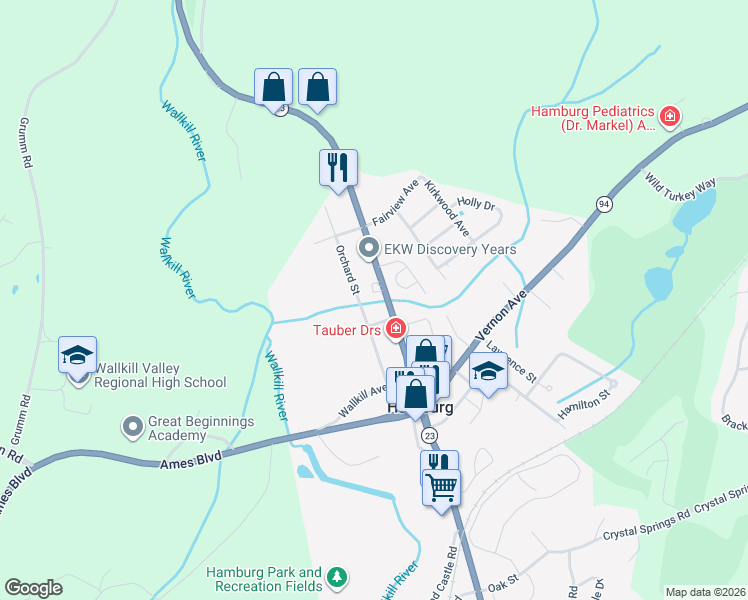 map of restaurants, bars, coffee shops, grocery stores, and more near 56 Orchard Street in Hamburg
