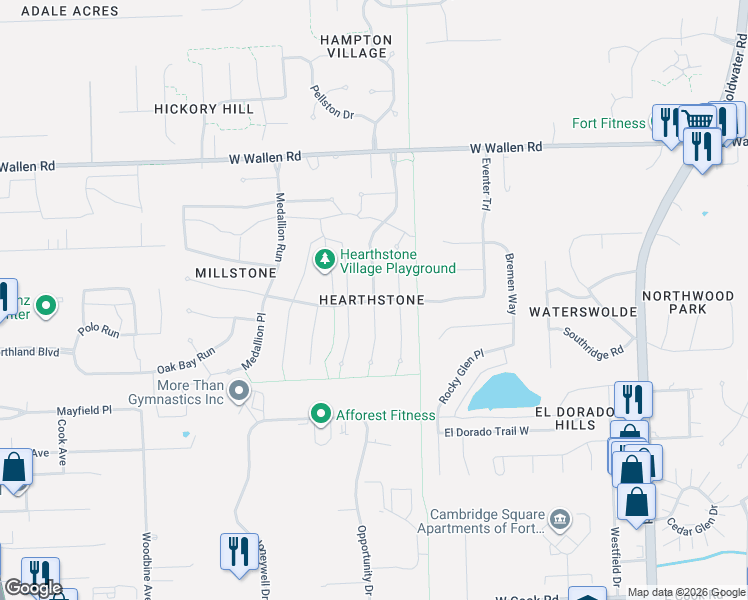 map of restaurants, bars, coffee shops, grocery stores, and more near 532 Fox Orchard Run in Fort Wayne