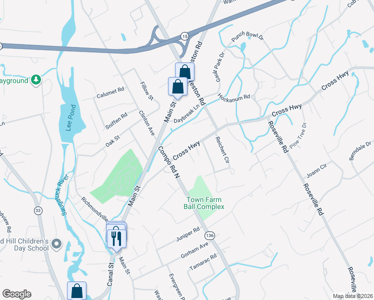 map of restaurants, bars, coffee shops, grocery stores, and more near 28 Cross Highway in Westport