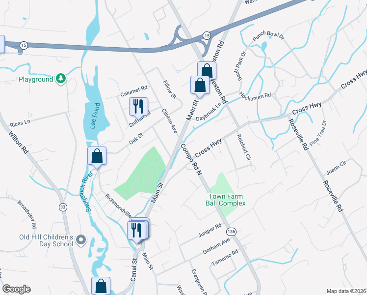 map of restaurants, bars, coffee shops, grocery stores, and more near 159 Compo Road North in Westport