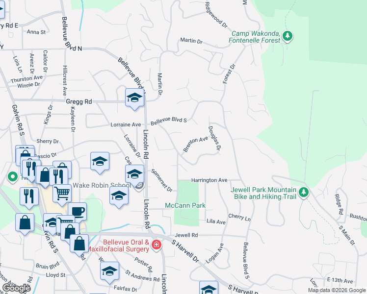 map of restaurants, bars, coffee shops, grocery stores, and more near 910 Brenton Avenue in Bellevue