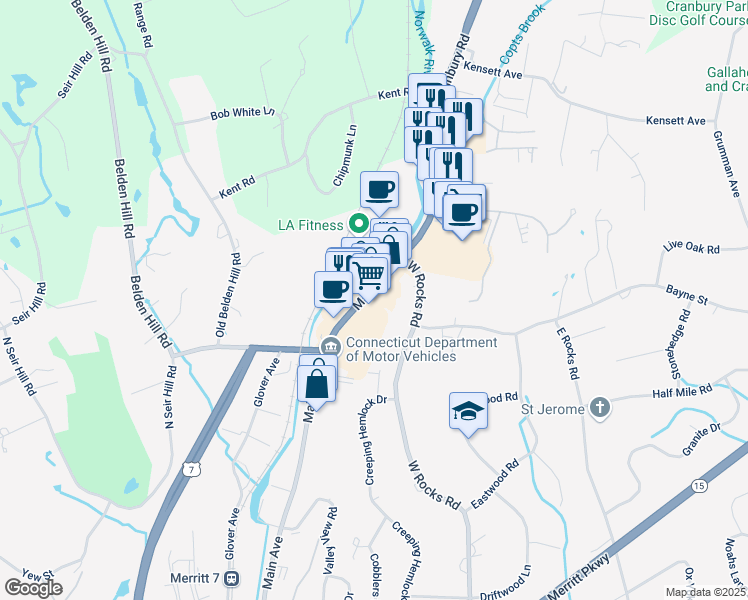 map of restaurants, bars, coffee shops, grocery stores, and more near 574 Main Ave in Norwalk