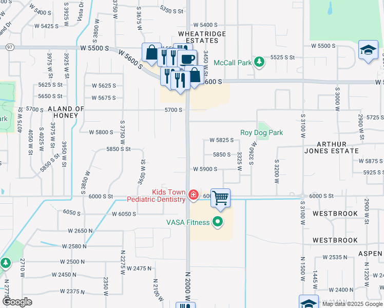 map of restaurants, bars, coffee shops, grocery stores, and more near 5854 South 3500 West in Roy