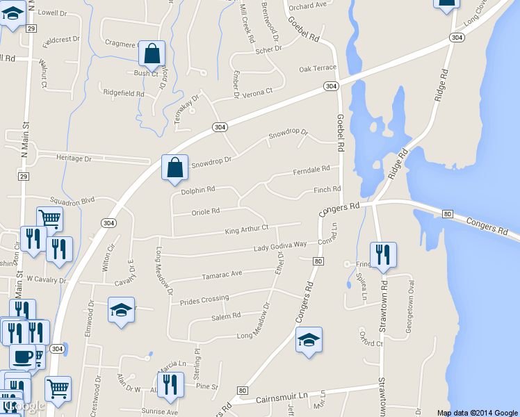 map of restaurants, bars, coffee shops, grocery stores, and more near 25 Oriole Road in New City