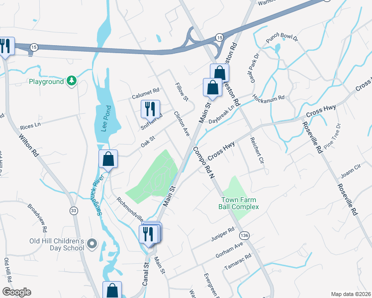 map of restaurants, bars, coffee shops, grocery stores, and more near 159 Compo Road North in Westport