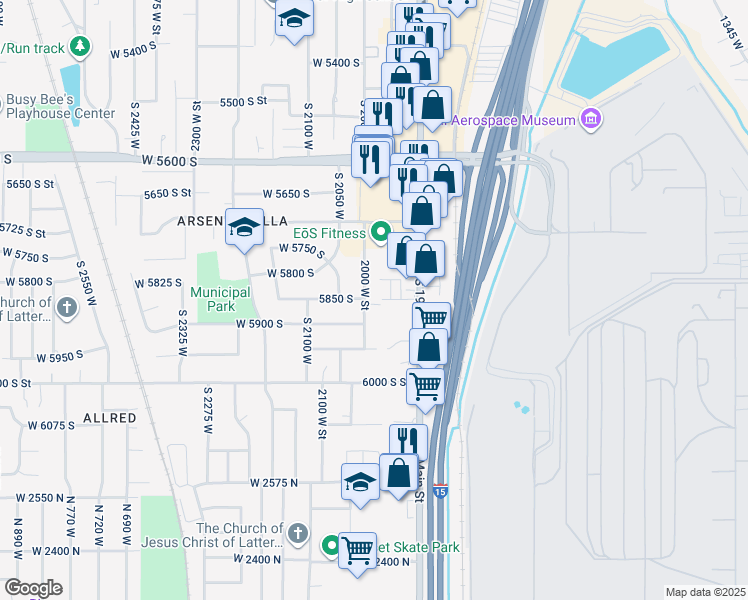 map of restaurants, bars, coffee shops, grocery stores, and more near 5837 South 1900 West in Roy