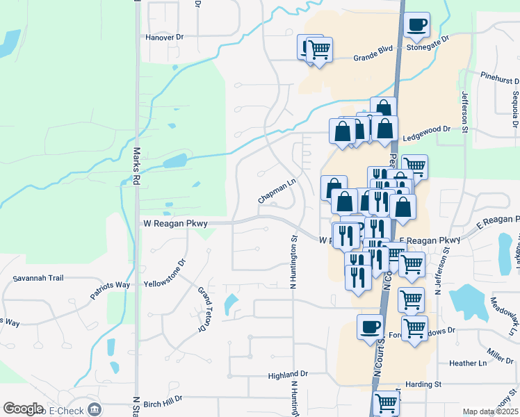 map of restaurants, bars, coffee shops, grocery stores, and more near 1150 Chapman Lane in Medina
