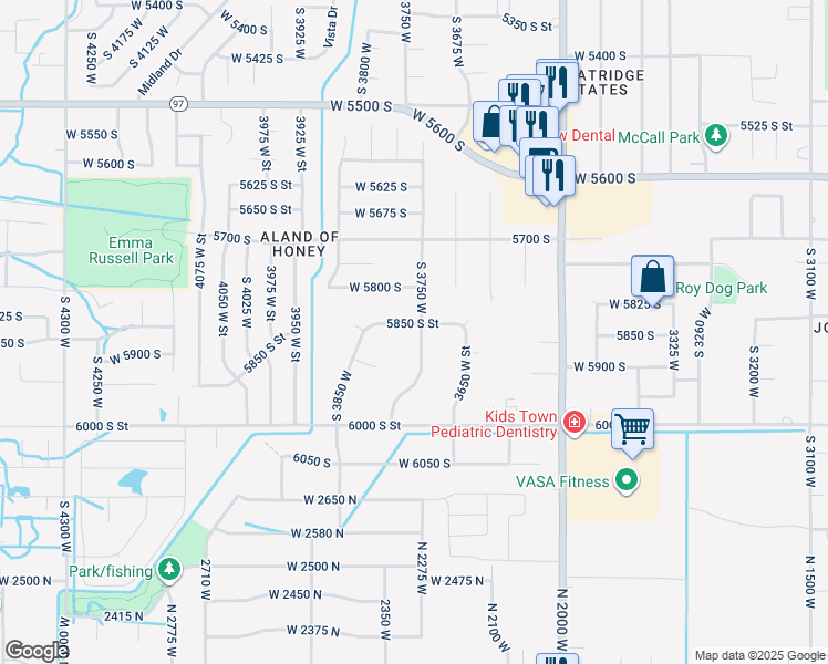 map of restaurants, bars, coffee shops, grocery stores, and more near 5875 South 3750 West in Roy