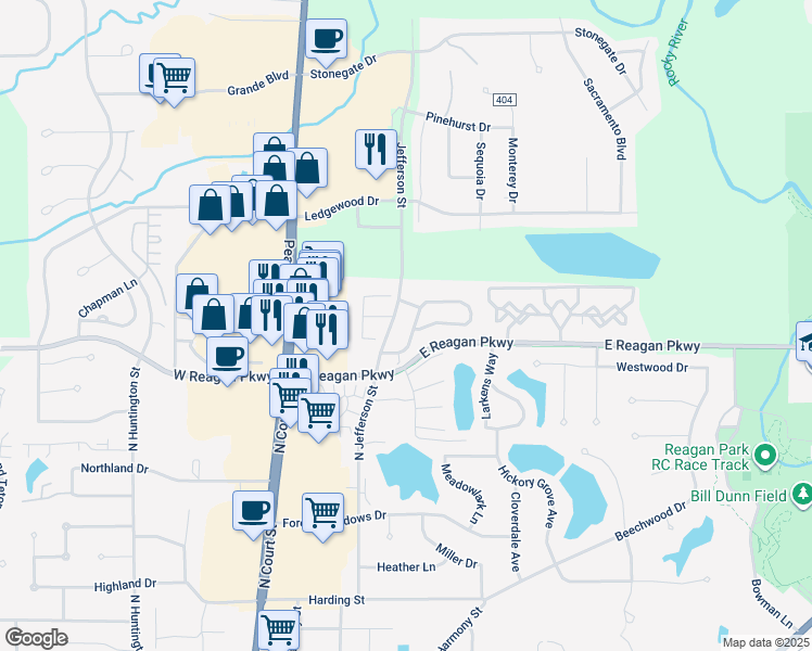 map of restaurants, bars, coffee shops, grocery stores, and more near 1146 North Jefferson Street in Medina