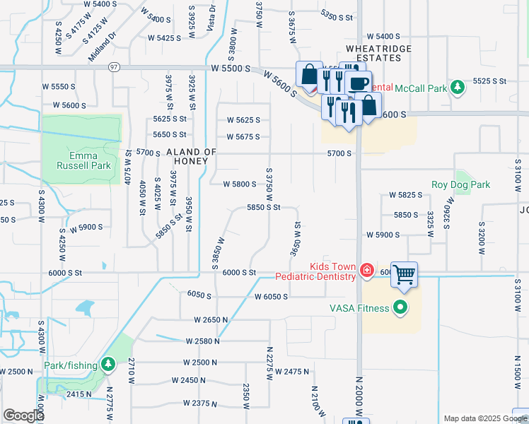map of restaurants, bars, coffee shops, grocery stores, and more near 5875 South 3750 West in Roy