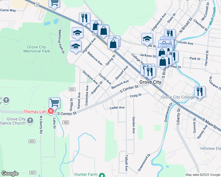 map of restaurants, bars, coffee shops, grocery stores, and more near 606 Stewart Avenue in Grove City