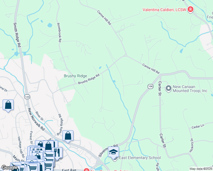 map of restaurants, bars, coffee shops, grocery stores, and more near 42 Sturbridge Hill Road in New Canaan