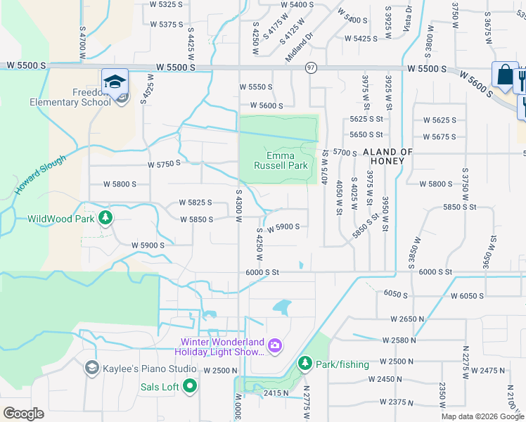 map of restaurants, bars, coffee shops, grocery stores, and more near 4236 West 5850 South in Roy