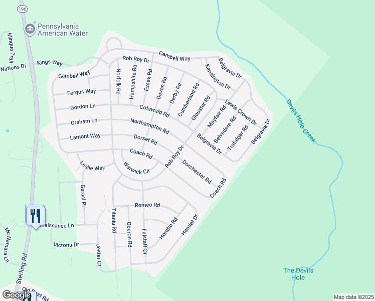 map of restaurants, bars, coffee shops, grocery stores, and more near 375 Coach Road in Tobyhanna