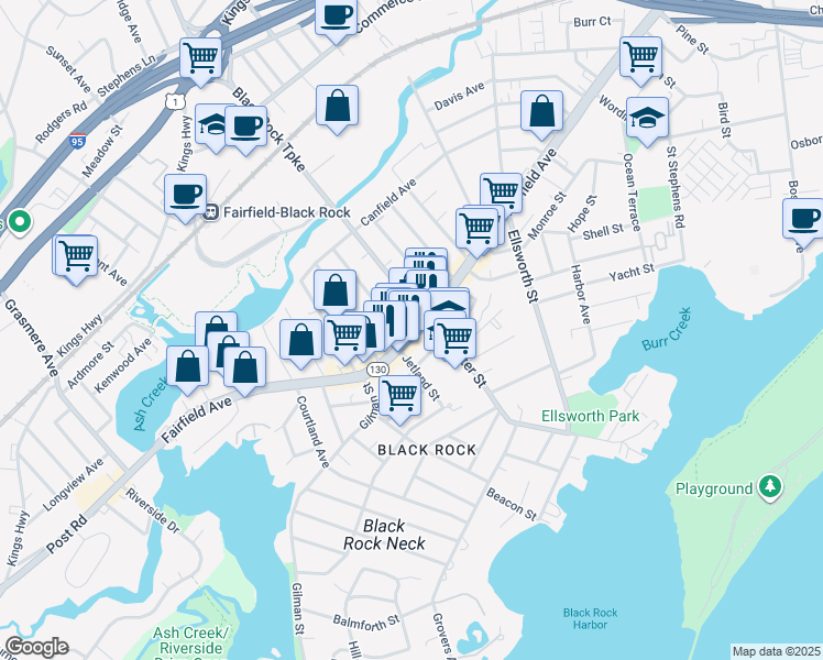 map of restaurants, bars, coffee shops, grocery stores, and more near in Bridgeport