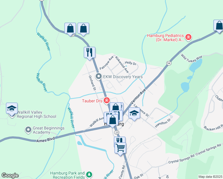 map of restaurants, bars, coffee shops, grocery stores, and more near 26 Willow Circle in Hamburg