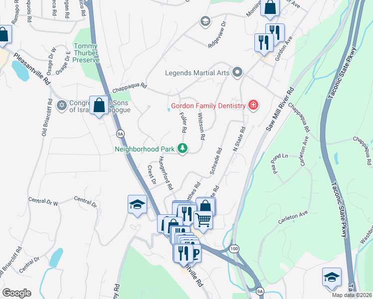 map of restaurants, bars, coffee shops, grocery stores, and more near 47 Fuller Road in Briarcliff Manor