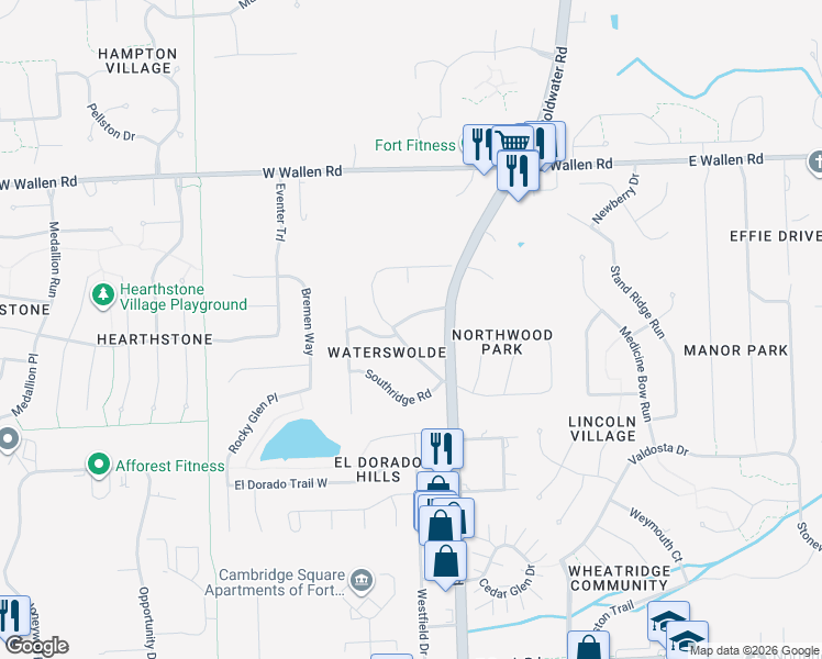 map of restaurants, bars, coffee shops, grocery stores, and more near 302 Audubon Trail in Fort Wayne