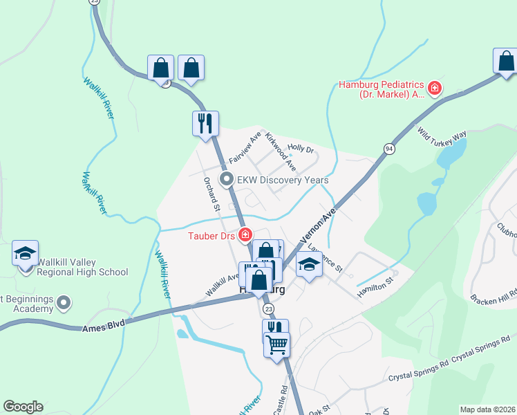 map of restaurants, bars, coffee shops, grocery stores, and more near 30 Willow Circle in Hamburg
