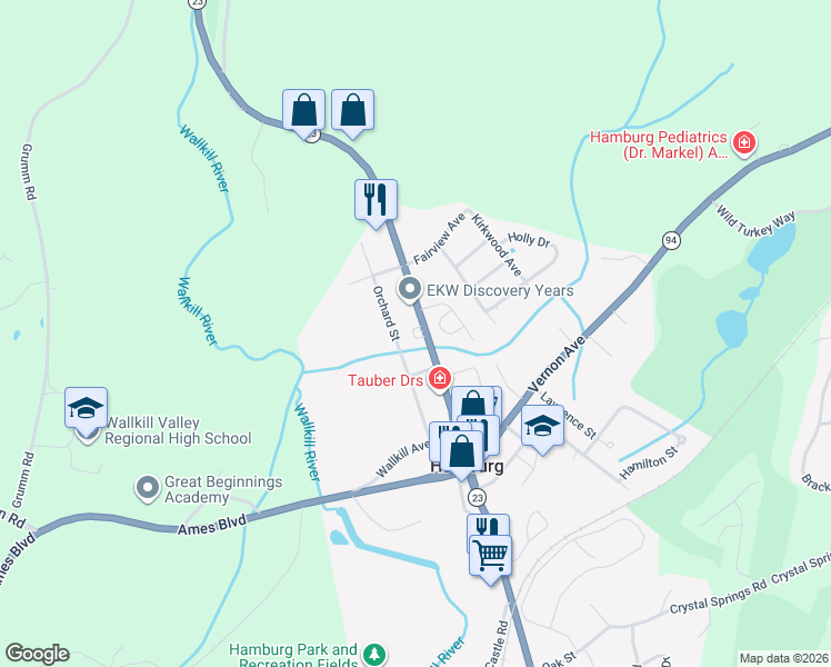 map of restaurants, bars, coffee shops, grocery stores, and more near 56 Orchard Street in Hamburg