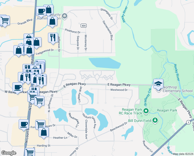 map of restaurants, bars, coffee shops, grocery stores, and more near 699 East Reagan Parkway in Medina