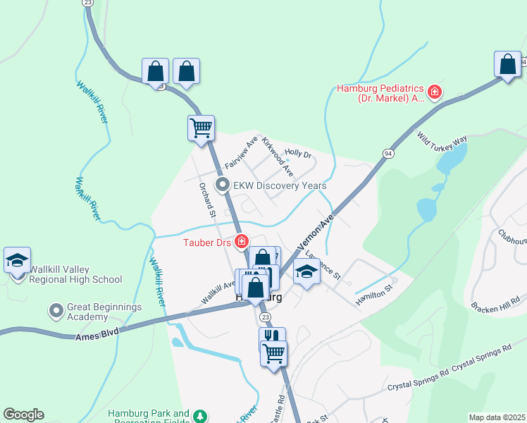 map of restaurants, bars, coffee shops, grocery stores, and more near 51 Winding Brook Road in Hamburg