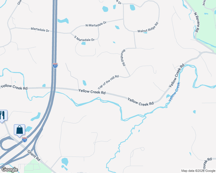 map of restaurants, bars, coffee shops, grocery stores, and more near 933 Top of the Hill Road in Akron