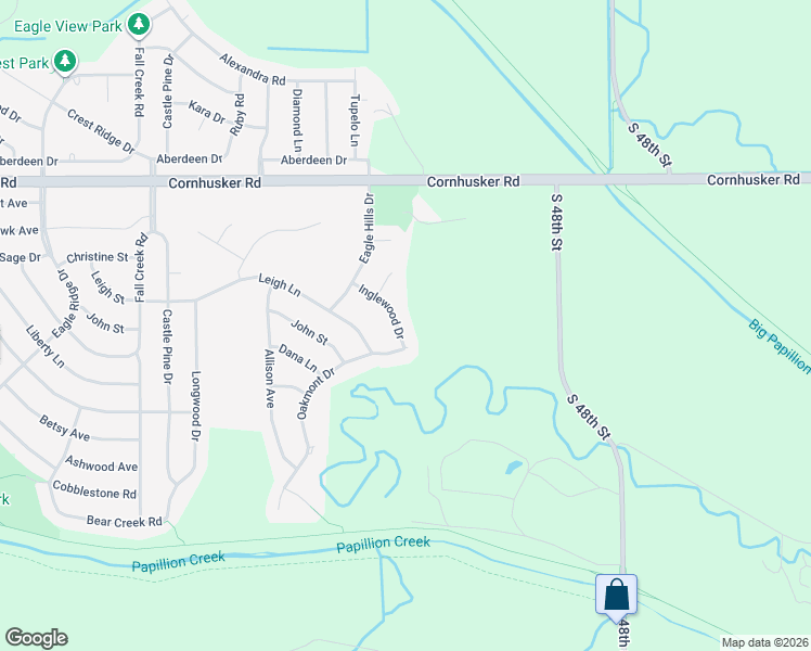 map of restaurants, bars, coffee shops, grocery stores, and more near 303 Inglewood Drive in Papillion