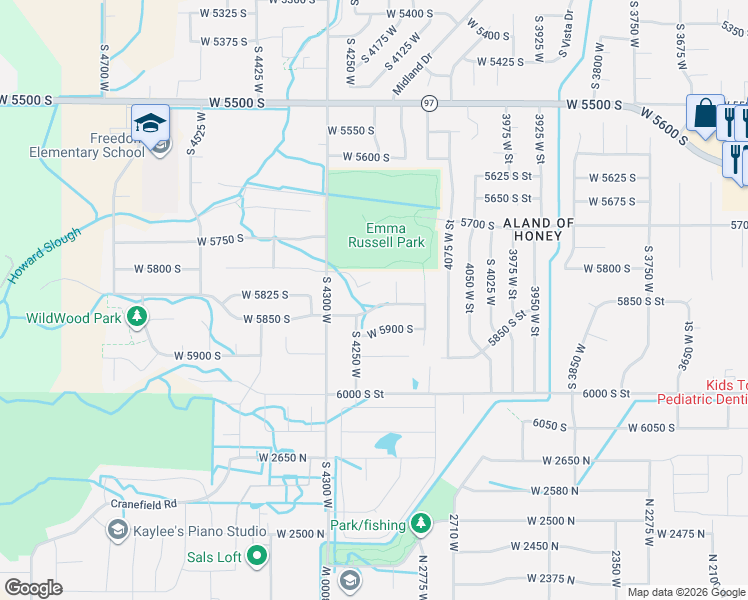 map of restaurants, bars, coffee shops, grocery stores, and more near 4212 West 5850 South in Roy